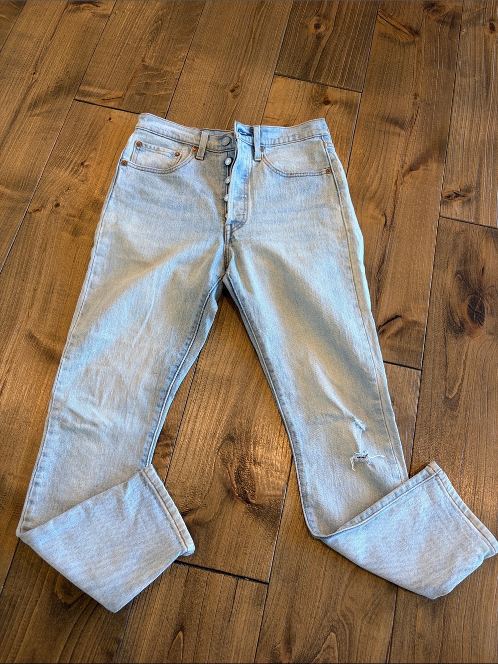 Levi's Premium 501 S Pale Blue Slim Straight Jeans with Subtle Distress